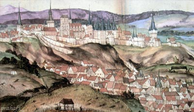 Вид на Пражский град перед пожаром 1541 года