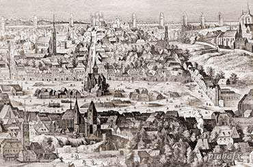 Прага. Вид на Карлову площадь с высоты птичьего полета. 1606